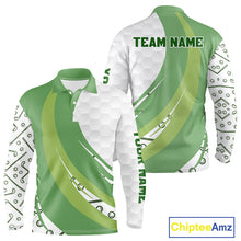Load image into Gallery viewer, White and Green Golf pattern polo golf shirt for men Custom men's golf outfit, unique golf gifts NQS11107