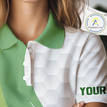 Load image into Gallery viewer, White and Green Golf pattern polo golf shirt for Women Custom ladies's golf outfit, unique golf gifts NQS11107