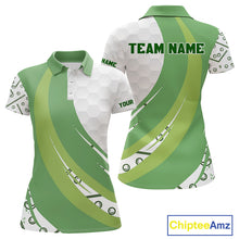 Load image into Gallery viewer, White and Green Golf pattern polo golf shirt for Women Custom ladies's golf outfit, unique golf gifts NQS11107