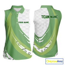 Load image into Gallery viewer, White and Green Golf pattern Sleeveless polo shirt Custom ladies's golf outfit, unique golf gifts NQS11107