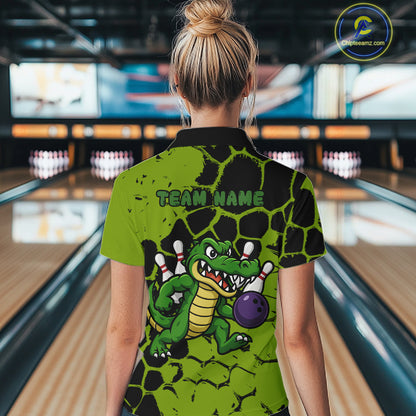Black and Green Funny Alligator Bowling shirts for Women, Alligator Bowling Team Jersey NQS10739