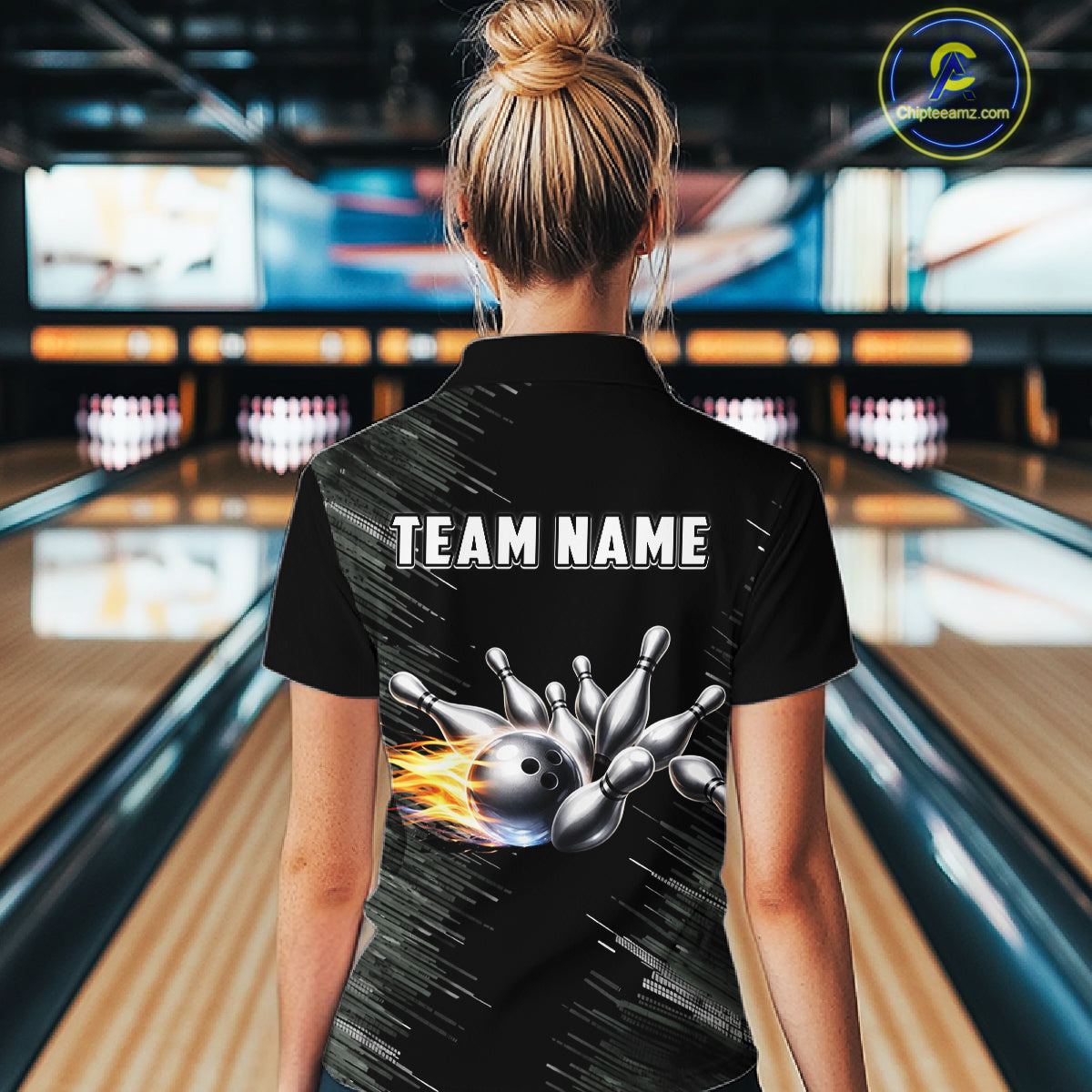 Black and silver Flame Bowling Shirts For Women Custom Team Bowling jerseys, Gift For Bowlers NQS11341