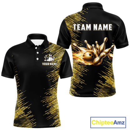 Black and Gold Flame Bowling Shirts For Men Custom Team Bowling jerseys, Gift For Bowlers NQS11342
