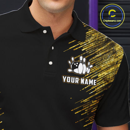 Black and Gold Flame Bowling Shirts For Men Custom Team Bowling jerseys, Gift For Bowlers NQS11342