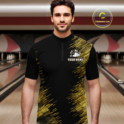 Black and Gold Flame Bowling Shirts For Men Custom Team Bowling jerseys, Gift For Bowlers NQS11342