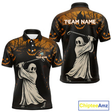 Load image into Gallery viewer, Funny black and orange Ghost Golfer Halloween Golf Polo Shirt For Men Custom golf attire for men NQS10767