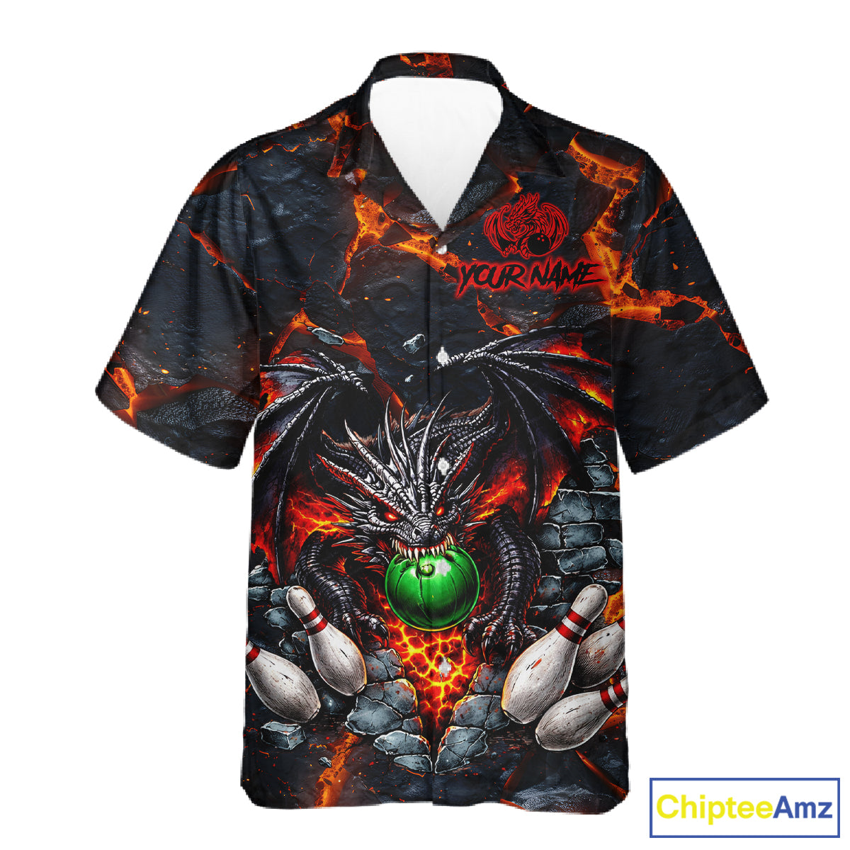 Custom Black & Orange Magma Dragon Bowling Shirts, Dragon Bowling Team Hawaiian shirt NQS11559