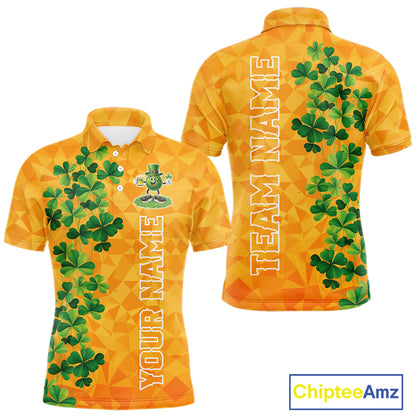 Orange pattern Green clovers St Patrick's Day Bowling Shirts for Men Custom Bowling Team jerseys NQS11696