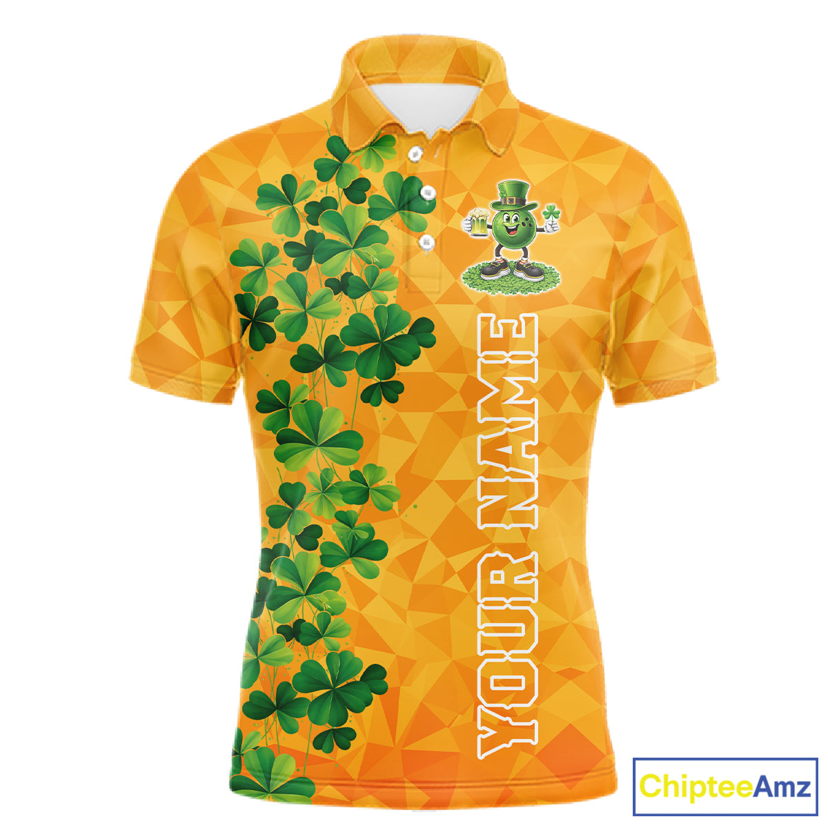 Orange pattern Green clovers St Patrick's Day Bowling Shirts for Men Custom Bowling Team jerseys NQS11696