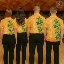 Load image into Gallery viewer, Orange pattern Green clovers St Patrick's Day Bowling Shirts for Men Custom Bowling Team jerseys NQS11696