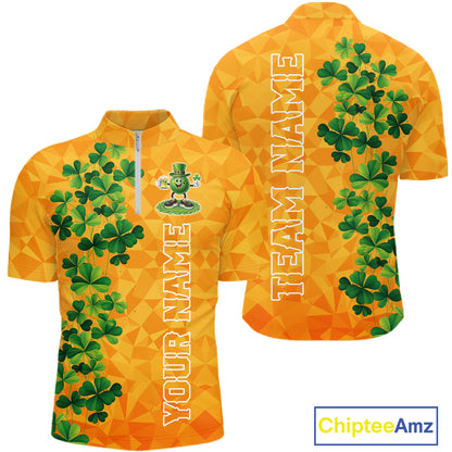 Orange pattern Green clovers St Patrick's Day Bowling Shirts for Men Custom Bowling Team jerseys NQS11696