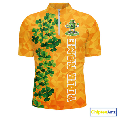 Orange pattern Green clovers St Patrick's Day Bowling Shirts for Men Custom Bowling Team jerseys NQS11696
