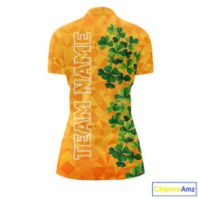 Load image into Gallery viewer, Orange pattern Green clovers St Patrick's Day Bowling Shirts for Women Custom Bowling Team jerseys NQS11696