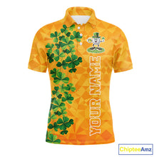 Load image into Gallery viewer, Orange pattern Green clovers St Patrick's Day Mens Golf Polo shirts Custom best golf gifts for men NQS11697