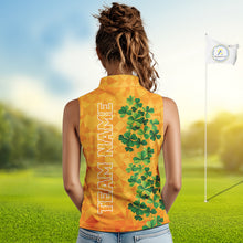 Load image into Gallery viewer, Orange pattern Green clovers St Patrick's Day Sleeveless Golf shirt Custom best golf gifts for ladies NQS11697