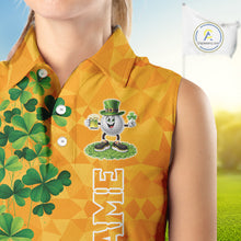 Load image into Gallery viewer, Orange pattern Green clovers St Patrick's Day Sleeveless Golf shirt Custom best golf gifts for ladies NQS11697