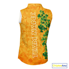 Load image into Gallery viewer, Orange pattern Green clovers St Patrick's Day Sleeveless Golf shirt Custom best golf gifts for ladies NQS11697