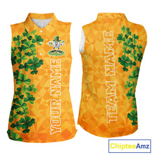 Load image into Gallery viewer, Orange pattern Green clovers St Patrick's Day Sleeveless Golf shirt Custom best golf gifts for ladies NQS11697