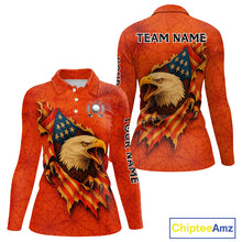 Load image into Gallery viewer, American Flag Eagle Orange spider web Halloween Golf Polo Shirt For Women Custom ladies golf outfit NQS10774