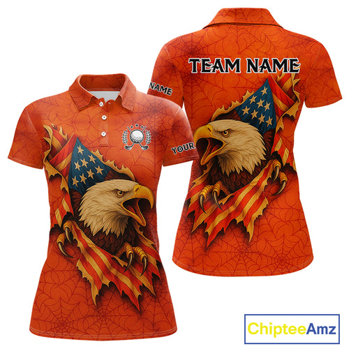 American Flag Eagle Orange spider web Halloween Golf Polo Shirt For Women Custom ladies golf outfit NQS10774