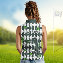 Load image into Gallery viewer, Green argyle pattern lucky shamrock Sleeveless Polo Shirt Custom St. Patrick&#39;s ladies golf outfit NQS10775