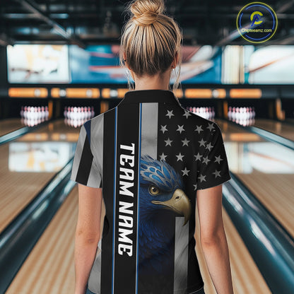 Black American Flag Eagle Bowling Shirts For Women Custom Patriotic Bowling Team Jerseys NQS11152