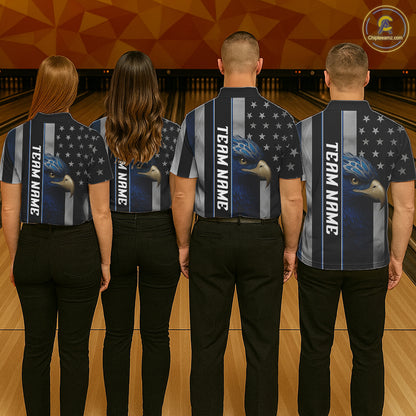 Black American Flag Eagle Bowling Shirts For Men Custom Patriotic Bowling Team Jerseys NQS11152