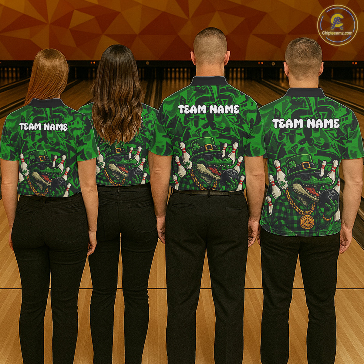 Funny Alligator Bowling Shirts For Women Custom Green graffiti pattern St Patrick Bowling Team Jersey NQS11161
