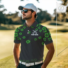 Load image into Gallery viewer, Black and Green Shamrock Funny Golf Polo Shirt For Men Custom St Patrick's Day mens golf outfit NQS11164
