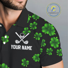 Load image into Gallery viewer, Black and Green Shamrock Funny Golf Polo Shirt For Men Custom St Patrick's Day mens golf outfit NQS11164