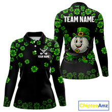 Load image into Gallery viewer, Black and Green Shamrock Funny Golf Polo Shirt For Women Custom St Patrick's Day ladies golf outfit NQS11164