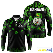 Load image into Gallery viewer, Black and Green Shamrock Funny Golf Polo Shirt For Men Custom St Patrick's Day mens golf outfit NQS11164