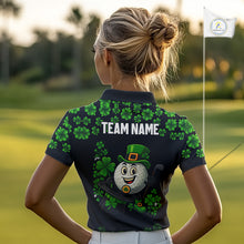 Load image into Gallery viewer, Black and Green Shamrock Funny Golf Polo Shirt For Women Custom St Patrick's Day ladies golf outfit NQS11164