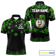 Load image into Gallery viewer, Black and Green Shamrock Funny Golf Polo Shirt For Men Custom St Patrick's Day mens golf outfit NQS11164