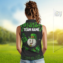 Load image into Gallery viewer, Black and Green Shamrock Funny Sleeveless Golf Polo Shirt Custom St Patrick's Day ladies golf outfit NQS11164
