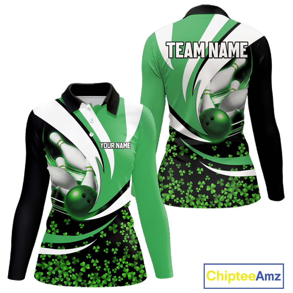 Green shamrock pattern Bowling Shirts For Women custom St Patrick's Day bowling outfits team jerseys NQS11166