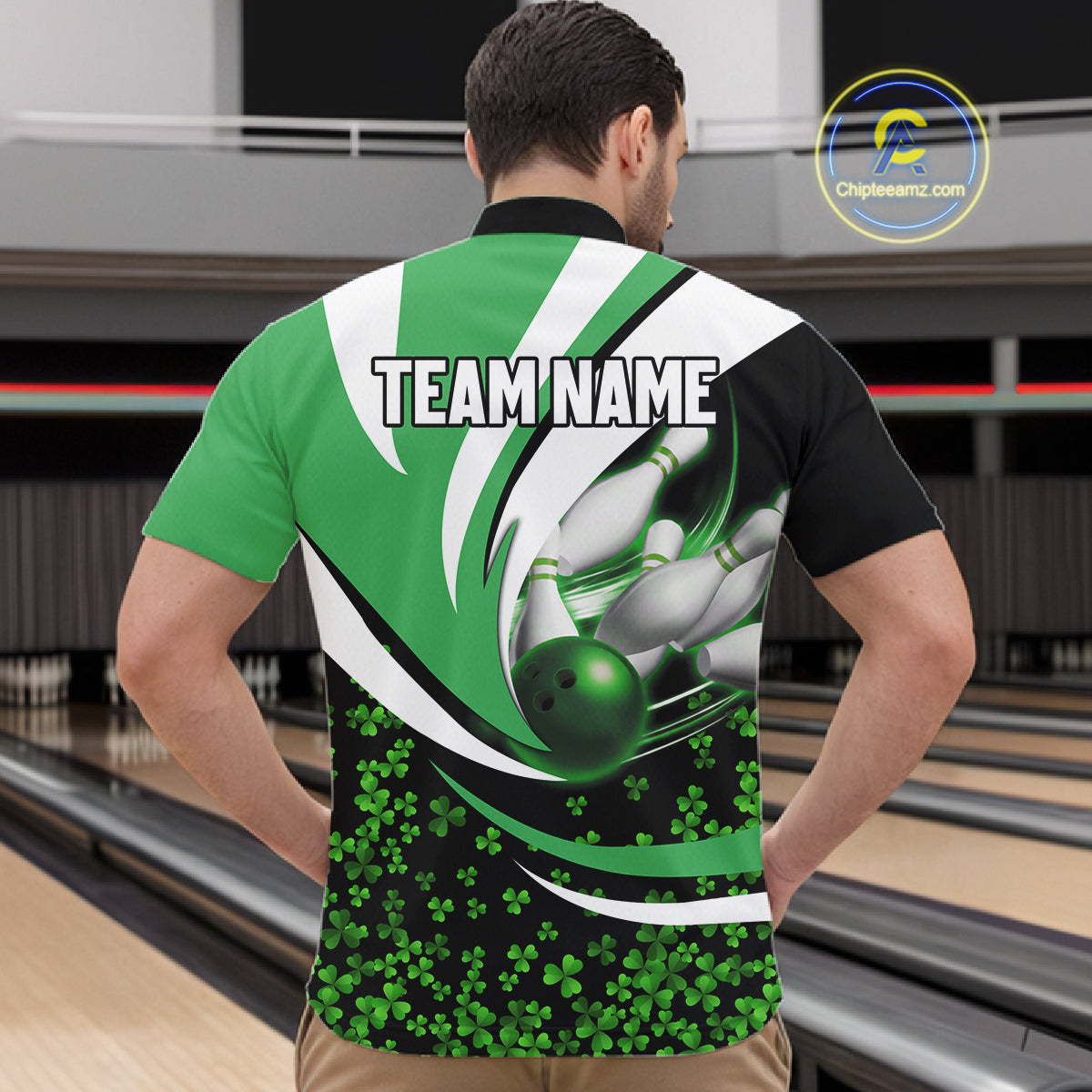 Green shamrock pattern Bowling Shirts For Men custom St Patrick's Day bowling outfits team jerseys NQS11166