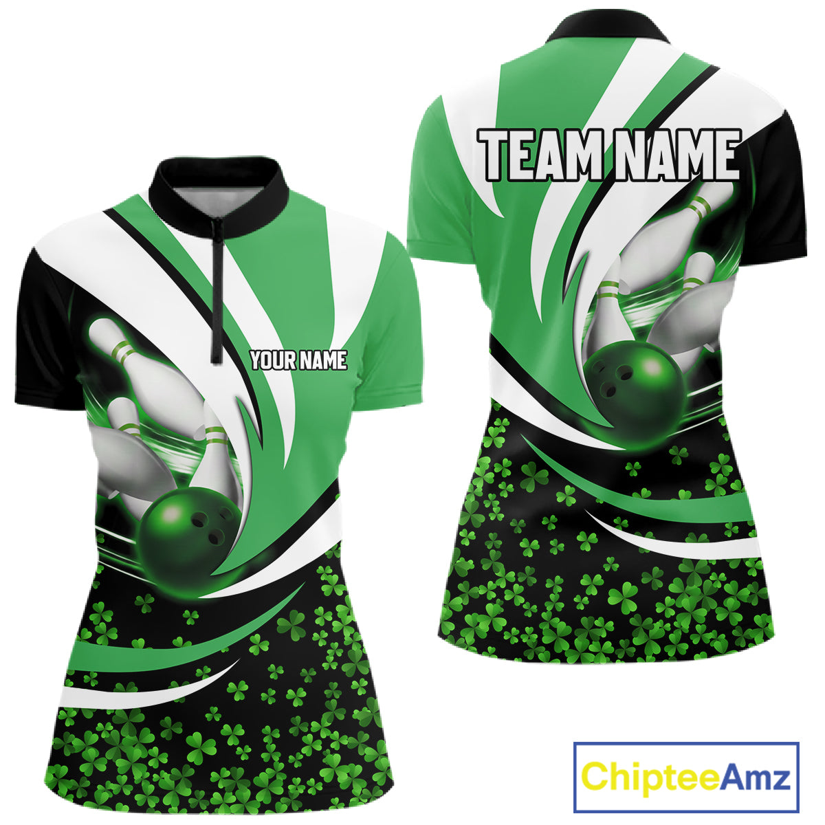 Green shamrock pattern Bowling Shirts For Women custom St Patrick's Day bowling outfits team jerseys NQS11166