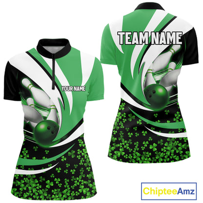 Green shamrock pattern Bowling Shirts For Women custom St Patrick's Day bowling outfits team jerseys NQS11166
