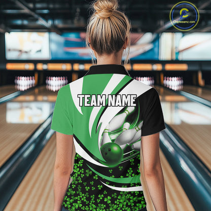 Green shamrock pattern Bowling Shirts For Women custom St Patrick's Day bowling outfits team jerseys NQS11166