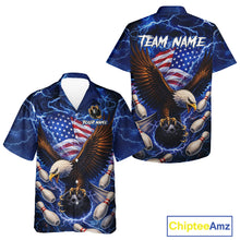 Load image into Gallery viewer, Blue Lightning Thunder US Flag Eagle Bowling Hawaiian Shirt Custom Patriotic Team Bowling Jerseys NQS11580