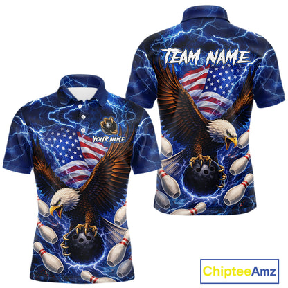 Blue Lightning Thunder US Flag Eagle Bowling Shirts for Men Custom Patriotic Team Bowling Jerseys NQS11580