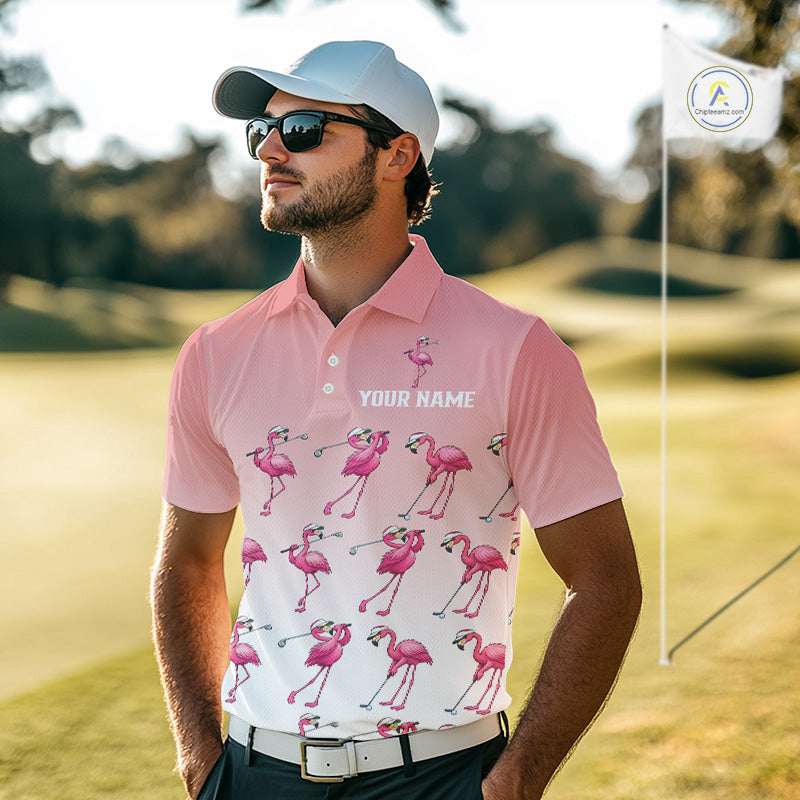 Funny Pink Flamingo Golf polo shirt for men custom Flamingo golfer pattern golf shirts NQS11714