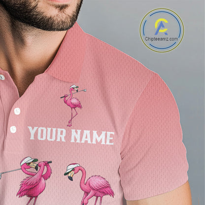 Funny Pink Flamingo Golf polo shirt for men custom Flamingo golfer pattern golf shirts NQS11714