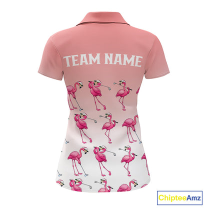 Funny Pink Flamingo Golf polo shirt for Women custom Flamingo golfer pattern golf shirts NQS11714