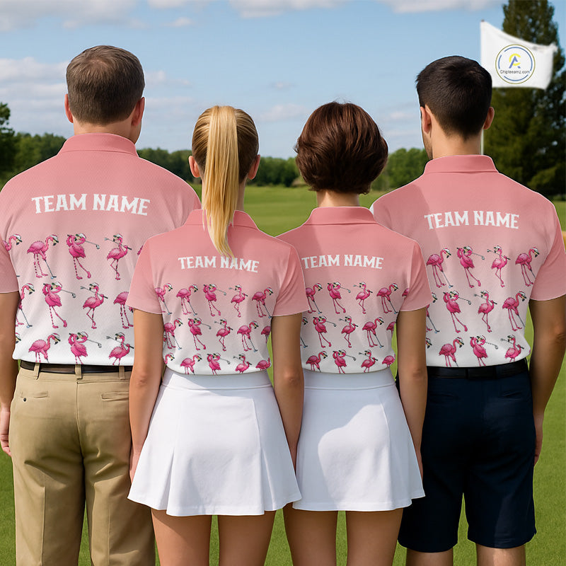Funny Pink Flamingo Golf polo shirt for men custom Flamingo golfer pattern golf shirts NQS11714