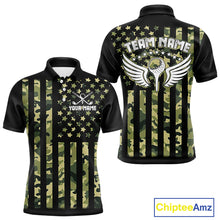 Load image into Gallery viewer, Black and Green Camo American Flag Golf Polo Shirts For Men Custom patriotic men's golf clothing NQS11178