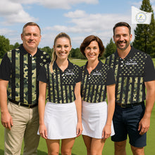Load image into Gallery viewer, Black and Green Camo American Flag Golf Polo Shirts For Women Custom patriotic ladies's golf clothing NQS11178