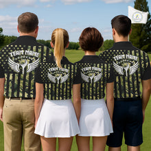 Load image into Gallery viewer, Black and Green Camo American Flag Golf Polo Shirts For Women Custom patriotic ladies's golf clothing NQS11178