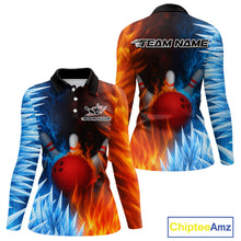 Load image into Gallery viewer, Fire and Ice Pattern Bowling Polo, Quarter Zip Shirts For Women Custom Flame Team Bowling Jerseys NQS11184